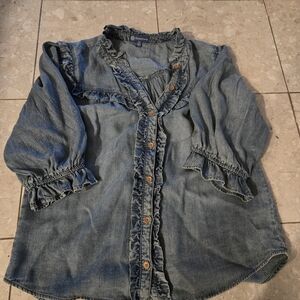 Women's Democracy Denim Ruffle Blouse - Small